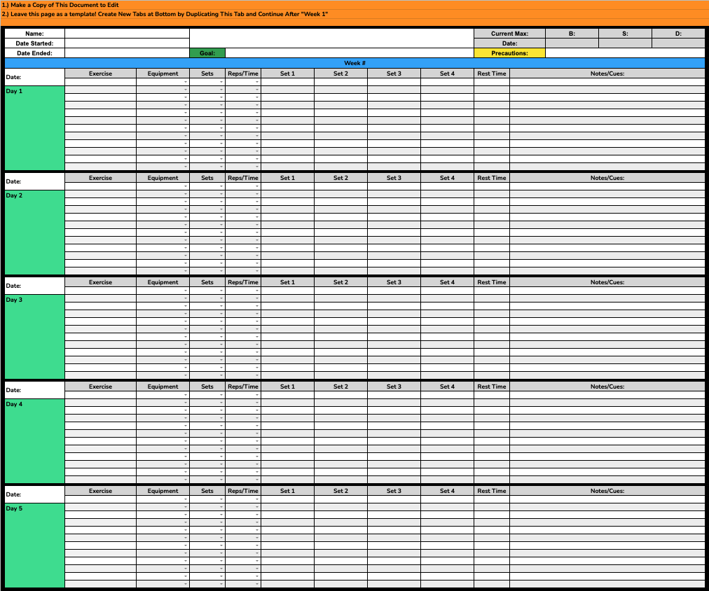 Workout Tracking Template (Google Sheet)
